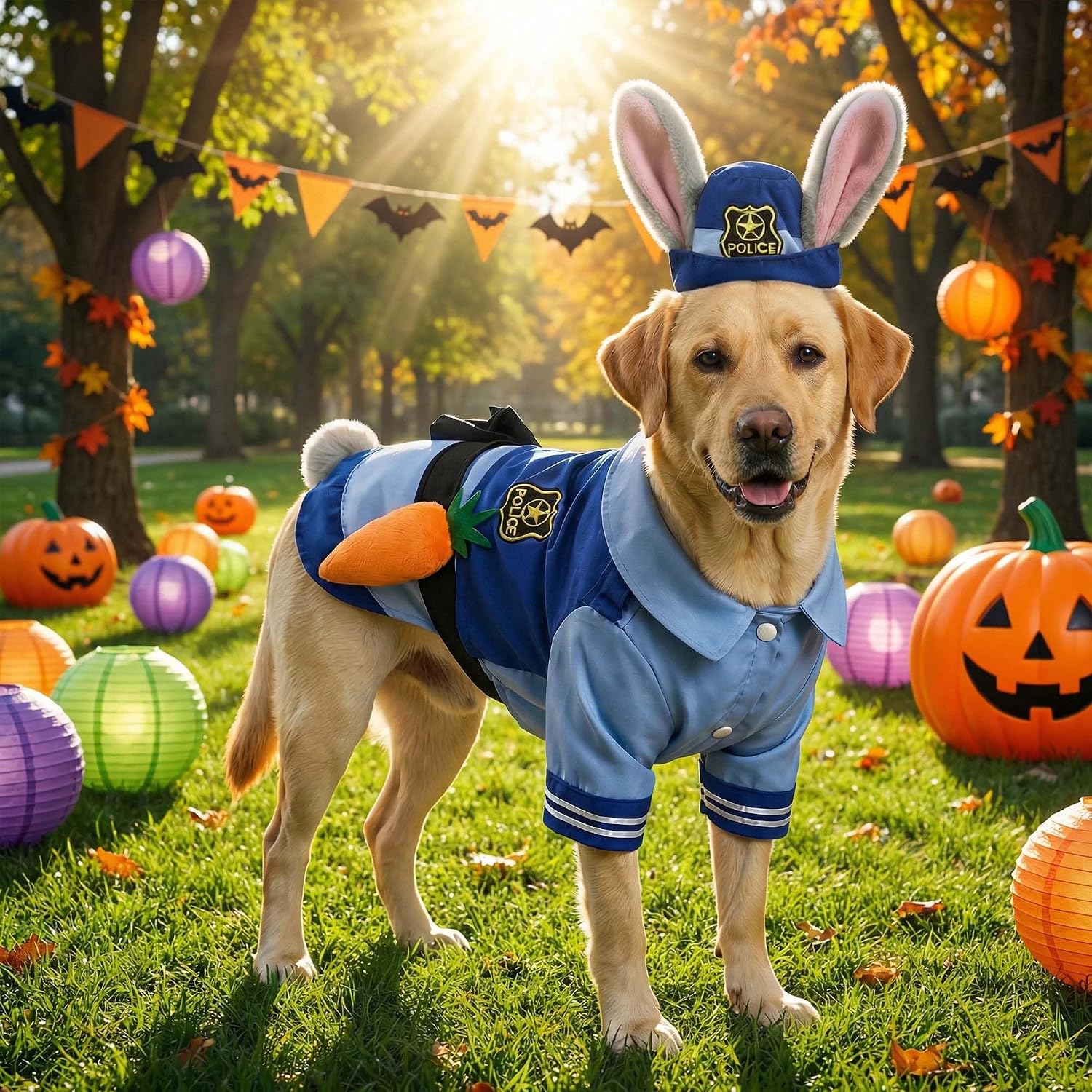 Dog Bunny Cop Costume Set with Pet Rabbit Ear Hat,Funny Easter Halloween Pet Police Officer Costume Outfit for Small Medium Large Dogs,2XL