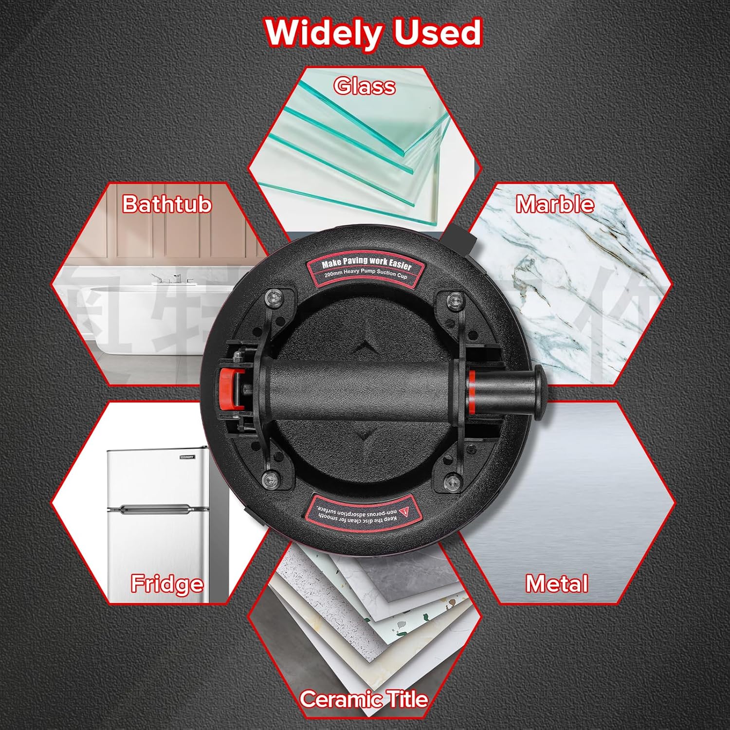 8" Glass Suction Cup for Granite Ceramic titel Lifting, Vacuum Glass Lifter with ABS Handle and Brass Pump,600lbs Load Capacity