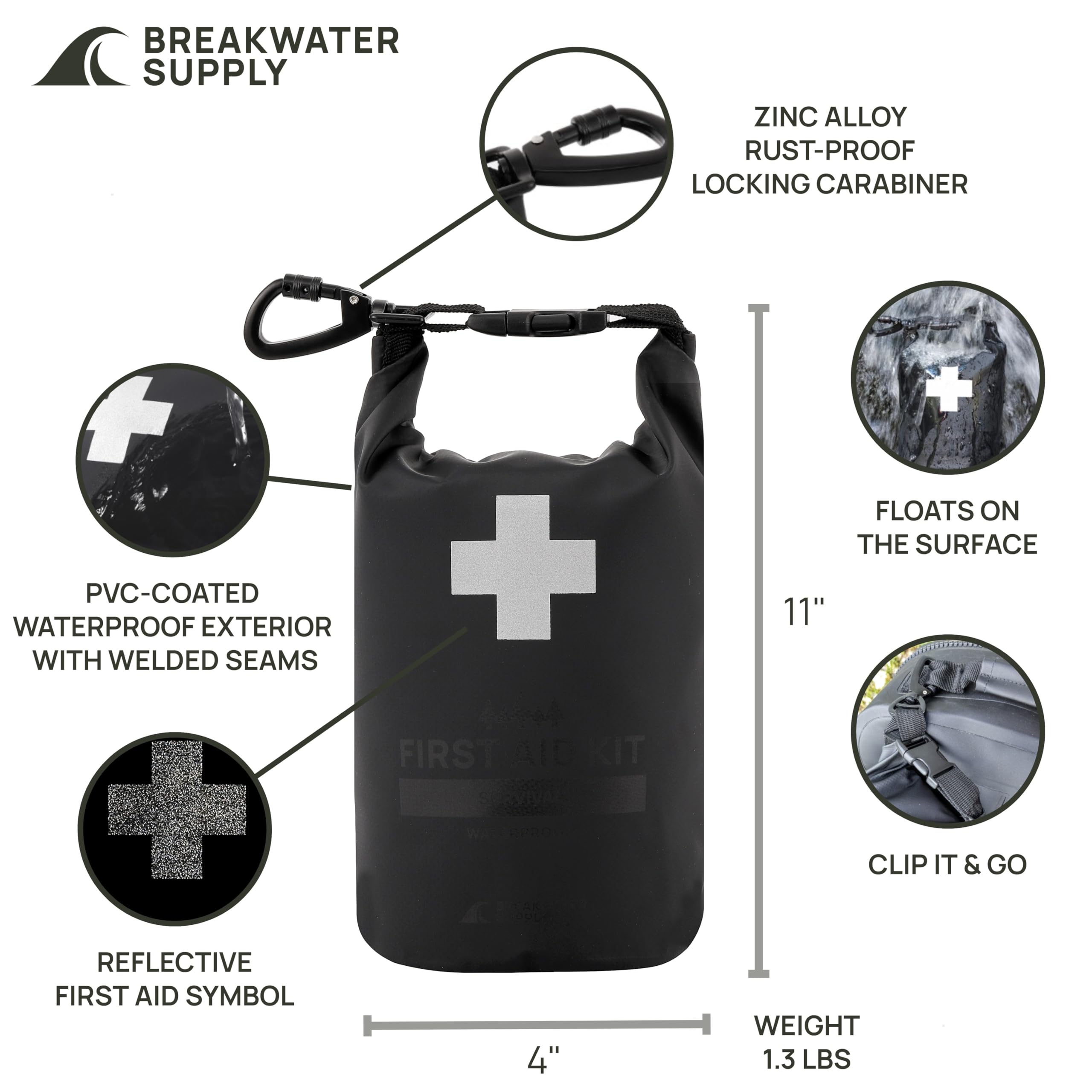 Breakwater Supply™ AFAK - Kit de primeros auxilios impermeable de 101 piezas, accesorios de emergencia en bolsa seca, kit de trauma IFAK para camping, senderismo, mochilero,