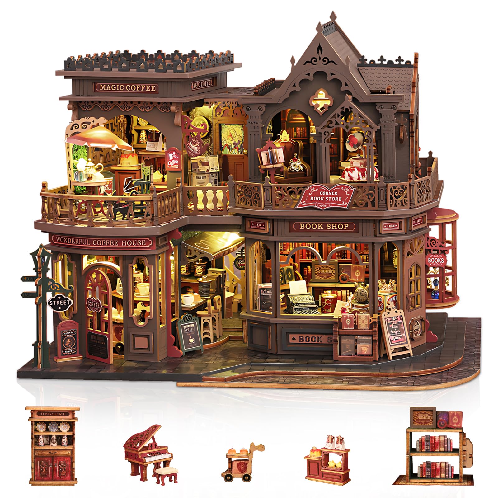 Foyucool DIY Miniature House Kit for Adults, Tiny House with LED Lights