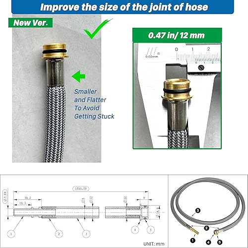 Miniatura 2 de 88624000 Pieza de repuesto para manguera de grifo de cocina Hansgrohe para manguera de spray extraíble 95507000 95506000, 59 pulgadas de longitud
