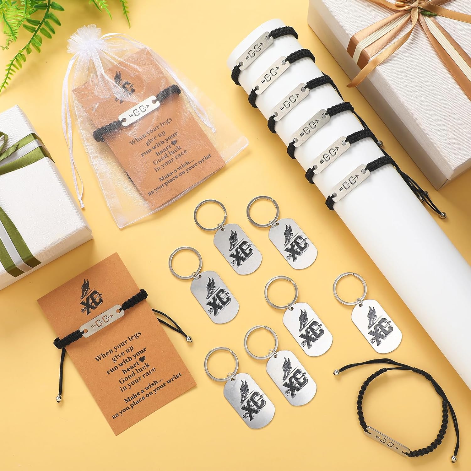 18 Sets Themed Gift for Stainless Steel Keychain Adjustable Bracelets Charm with Cards and Organza Bags for Men Women - Image 4