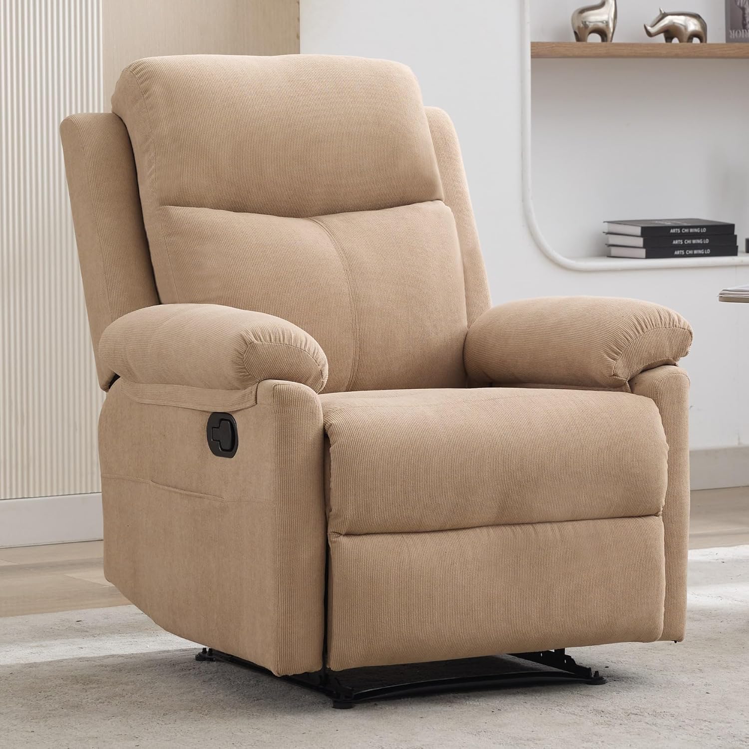 Recliner Chair, Manual Recliner for Adults with Side Pocket, Small Recliners for Small Spaces, Adjustable Comfy Overstuffed Corduroy Reclining Chairs for Living Room, Reading, Bedroom, Grey