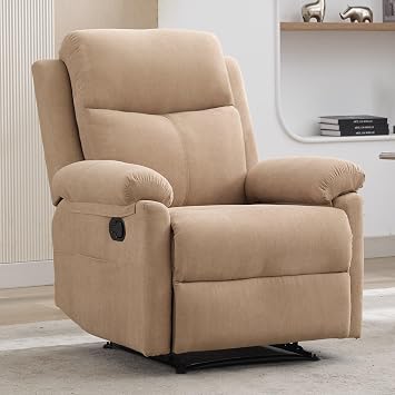 Korser Recliner Chairs, Small Recliners for Small Spaces, Manual Recliner for Adults with Side Pockets, Adjustable Overstuffed Comfy Corduroy Reclining Chair for Living Room, Bedroom, Reading, Khaki