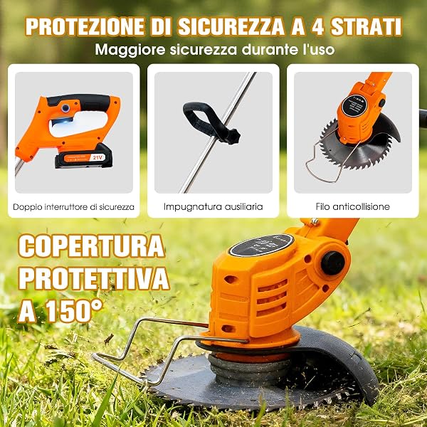 OUTIGO Decespugliatore a Batteria, Decespugliatore Elettrico a Batteria, dotato di 2 batterie e 4 lame, Tosaerba a batteria Tosaerba Pieghevole da 800W,adatto per tagliare l'erba di prati e cespugli - 4