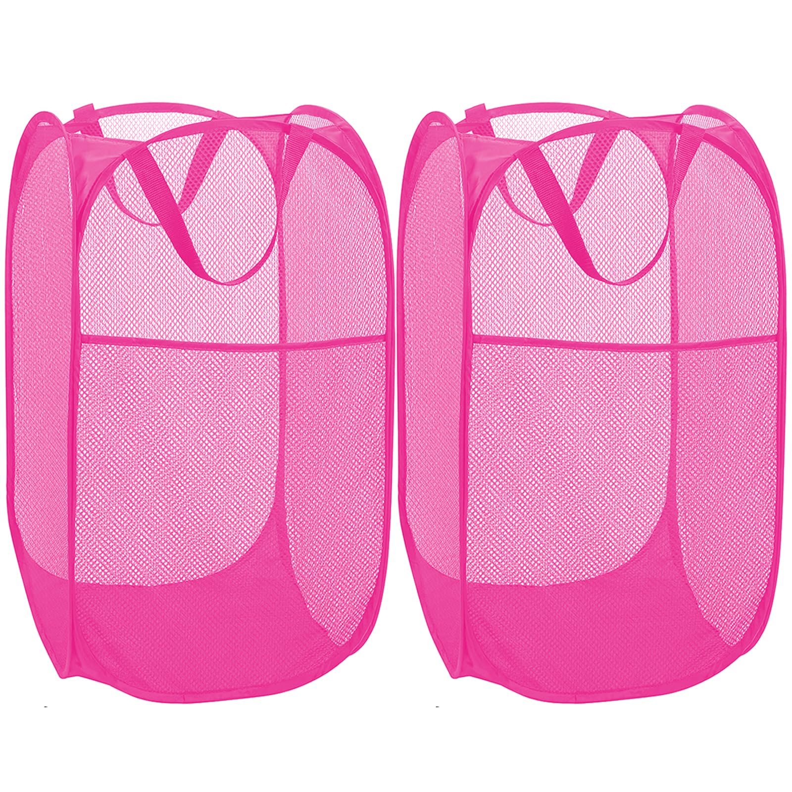 2 Pack Sturdy Mesh Pop up Laundry Hamper Basket with Side Pocket for Laundry Room, Bathroom, Kids Room, College Dorm or Travel Blush