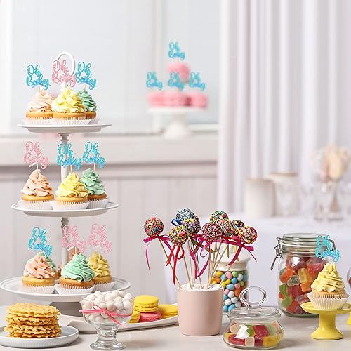 Miniatura 70 de Gyufise 36 piezas Oh Baby Cupcake Toppers Glitter Baby Shower Cupcake Picks Oh Baby Cake Decoraciones para revelación de género Baby Shower Niños