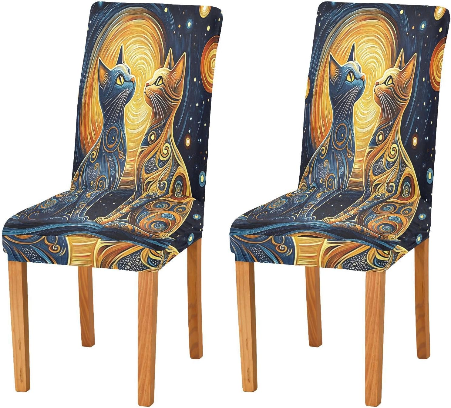 ALAZA Chair Covers for Dining Room, Two Cats Vintage Stretch Chair Cover Sets Chair Protector Removable Washable for Ktichen Restaurant Hotel