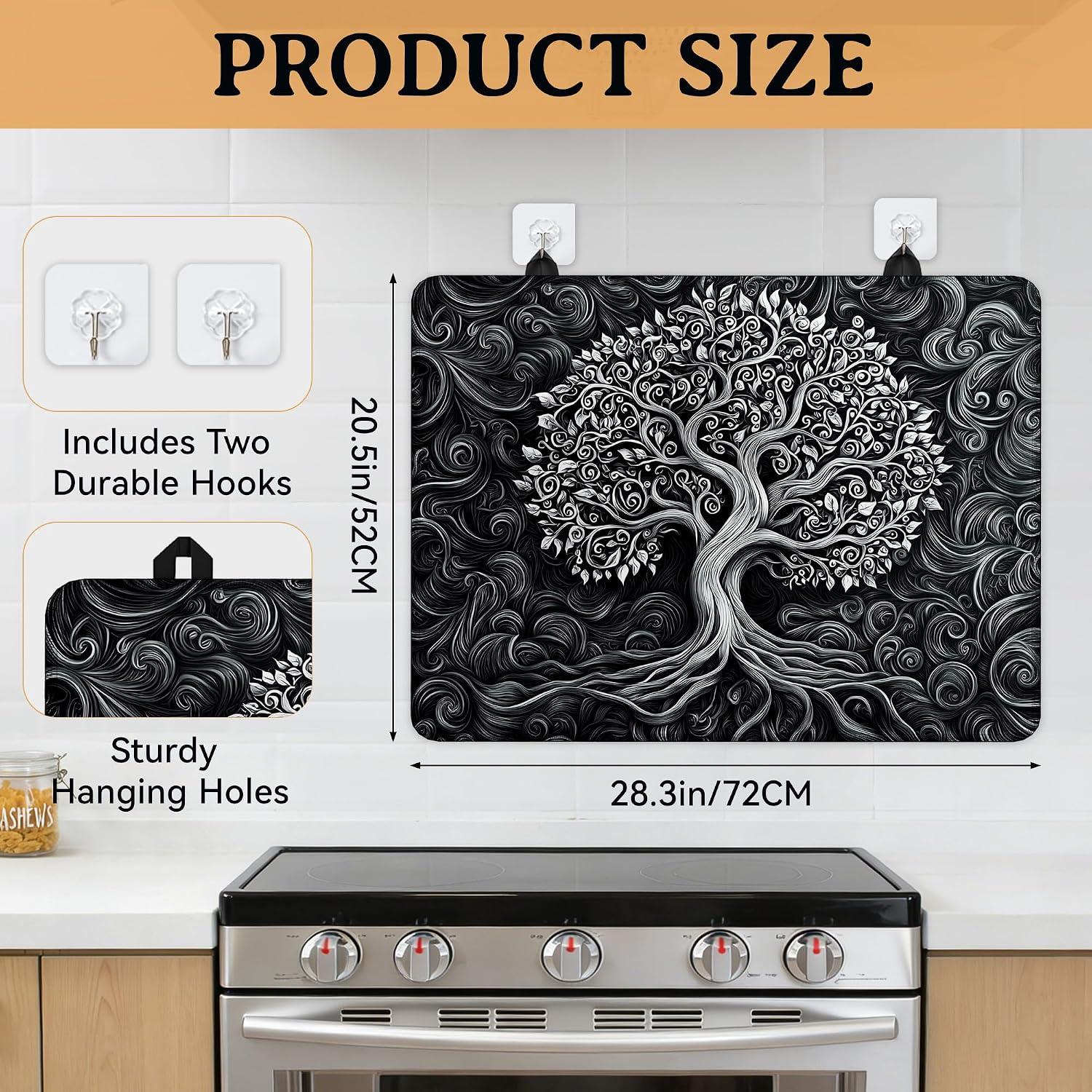 Silver Tree of Life Multi-Design Stove Top Covers for Electric Stove, Heat-Resistant Protector Mat, Non-Slip Drying Rack 28"x20" Stove Burner Covers