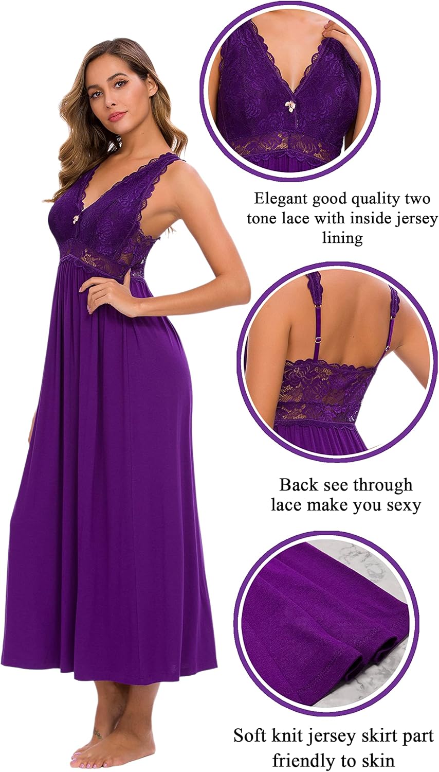 ALCEA ROSEA Womens Sexy Nightgowns Long Floral Lace silky Lingerie supportive Chemises Full slip for Women Elegant Sleepwear - Image 3