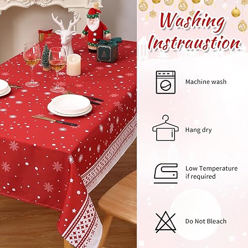 Miniatura 3 de ROYGROW Mantel de copo de nieve navideño de 52 x 52 pulgadas, color rojo, lavable, para decoración de fiestas, picnic, cena