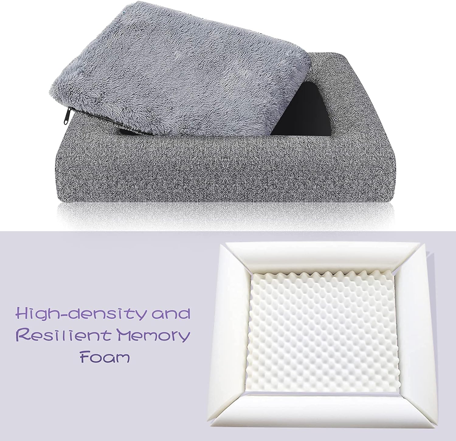 Orthopedic Dog Bed, 2in1 Memory Foam Dog Mattress for Crate with Grey Removable Washable Cover