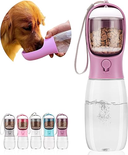 AVELORA Botella de agua para perros, botella de agua portátil para mascotas con contenedor de alimentos, dispensador de agua portátil al aire libre