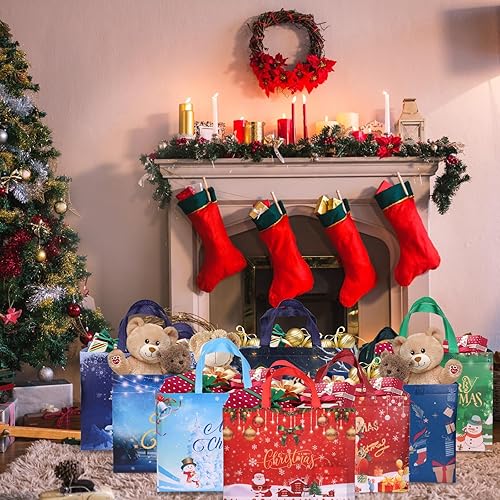 Miniatura 4 de emzrivo 8 bolsas de regalo de Navidad, bolsas grandes de Navidad con asas, bolsas de regalo multifuncionales no tejidas para regalos de Navidad,