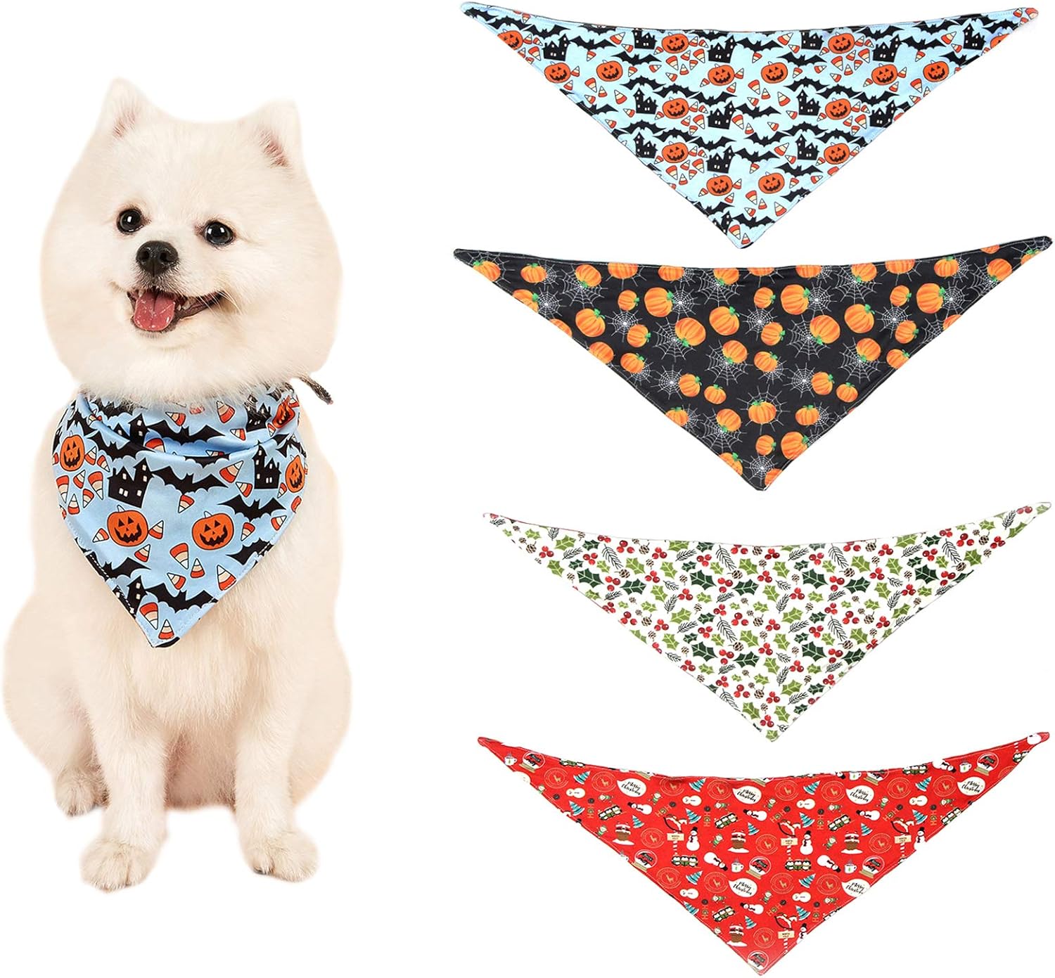 Amazon ペット バンダナ ハロウィン クリスマス アクセサリー 猫 犬 飾り Sksk 両面仕様 リバーシブル 三角スカーフ かぼちゃ ペット用品 よだれかけ ペットビブ 小型犬 中型犬 大型犬 おしゃれ 二枚組 紫 かぼちゃ柄 雪だるま柄 Sksk バンダナ 通販