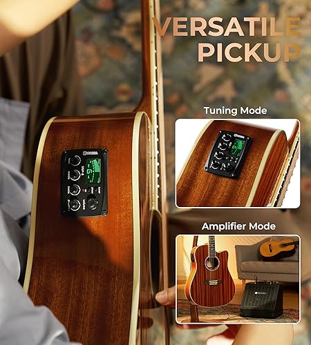 Miniatura 6 de Vangoa Guitarra de 12 cuerdas paquete de guitarra acústica-eléctrica Dreadnought Corte cuerpo Sapele natural brillante VA21CE NT12