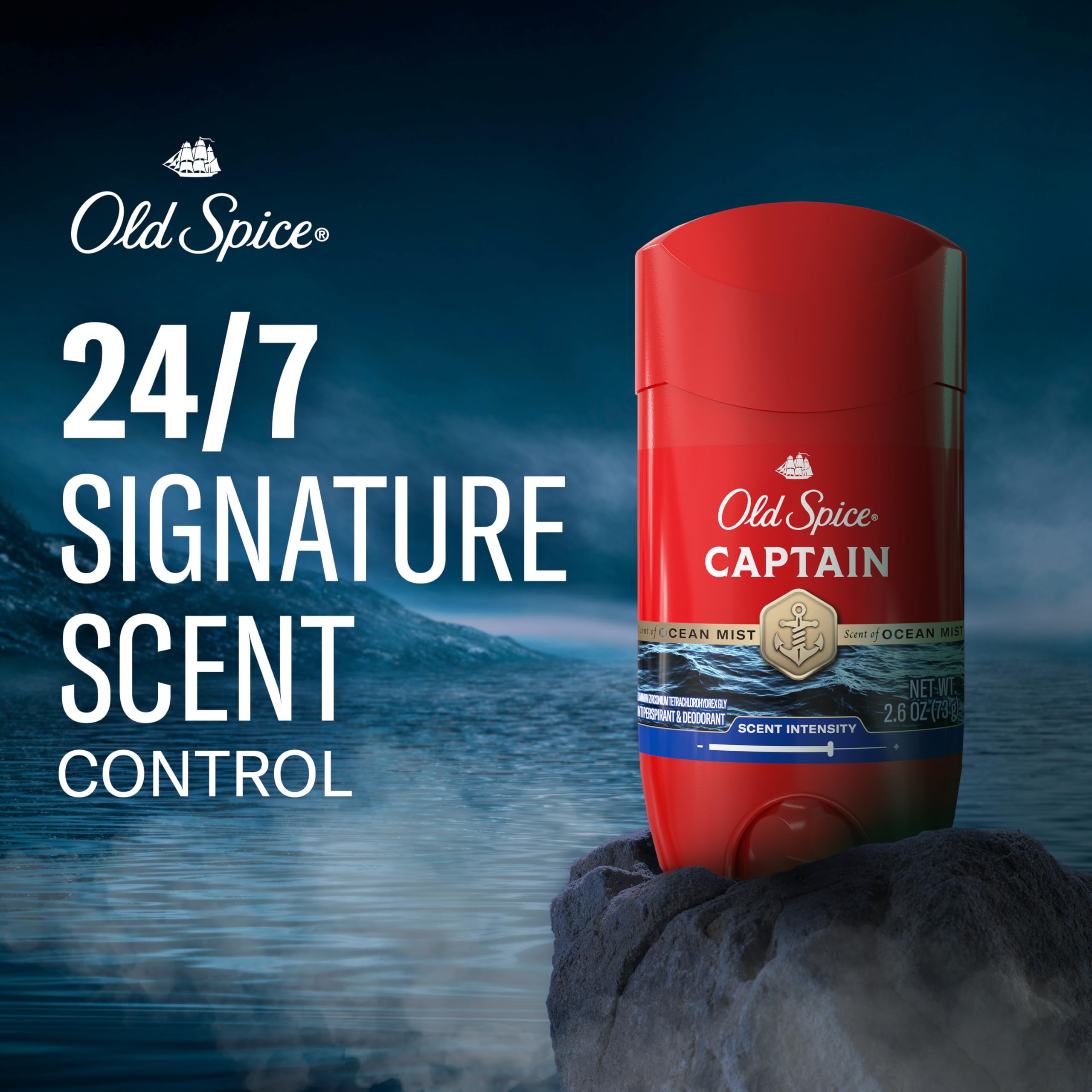 Old Spice - Desodorante antitranspirante para hombre, capitán, 48 horas, protección contra olores, 2,6 oz (juego de 6)