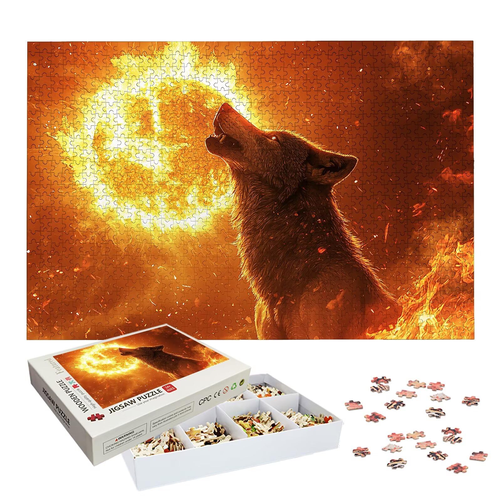 Puzzle 1500 elementów dla dorosłych, wilk, 1500 elementów, trudna zagadka, fantazyjne drewniane puzzle dla dorosłych, z wykwintnym pudełkiem do pakowania, puzzle dla całej rodziny, prezenty, 8696
