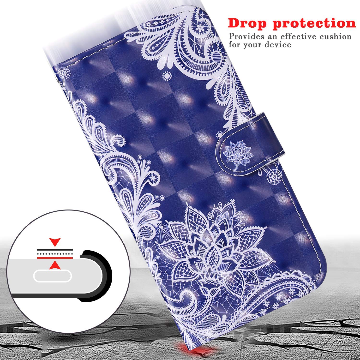 Surakey Etui Coque Galaxy S9 Étui Housse en Cuir Portefeuille Coque Magnétique Flip Cover Fentes de Cartes Dessin Imprimé Pochette Coque Protection avec à Rabat Stand, Blanche Mandala Fleur