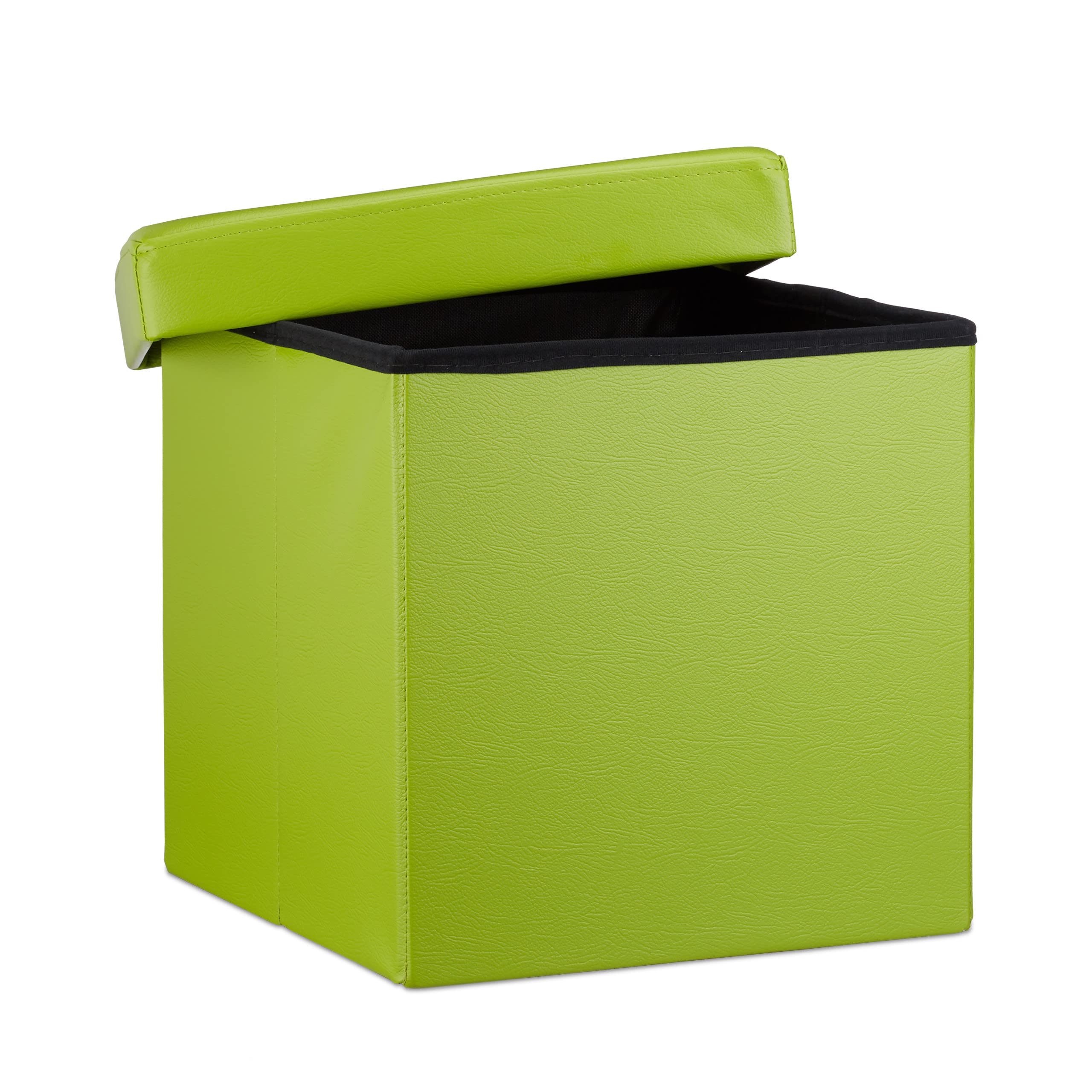 Relaxdays Sgabello, Coperchio, Pouf Contenitore, Poggiapiedi, in Ecopelle, H x L x P: 38 x 38 x 38 cm ca.. verde