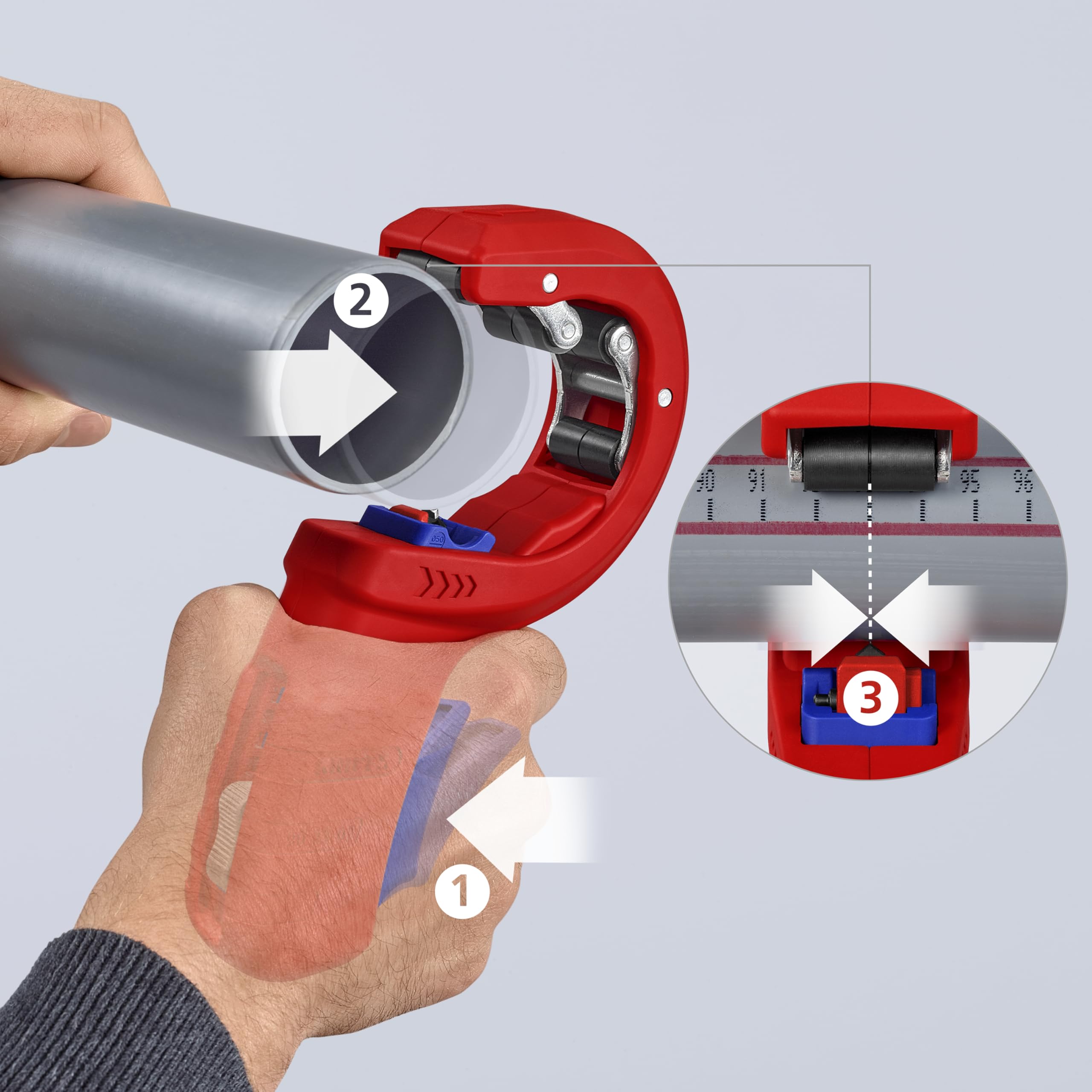 KNIPEX DPT50 Cortatubos para tubos de plástico de paredes gruesas, también con núcleo de espuma Corte y biselado en un solo paso en, 90 23 02 BK