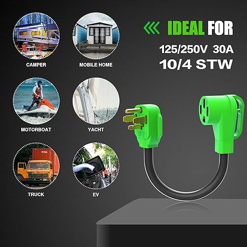 Miniatura 8 de NEMA 14-30P a 14-50R Cable adaptador de cargador EV, 4 tomas de corriente con mango de agarre, compatible con EV y uso de secadora, 250 voltios, 10