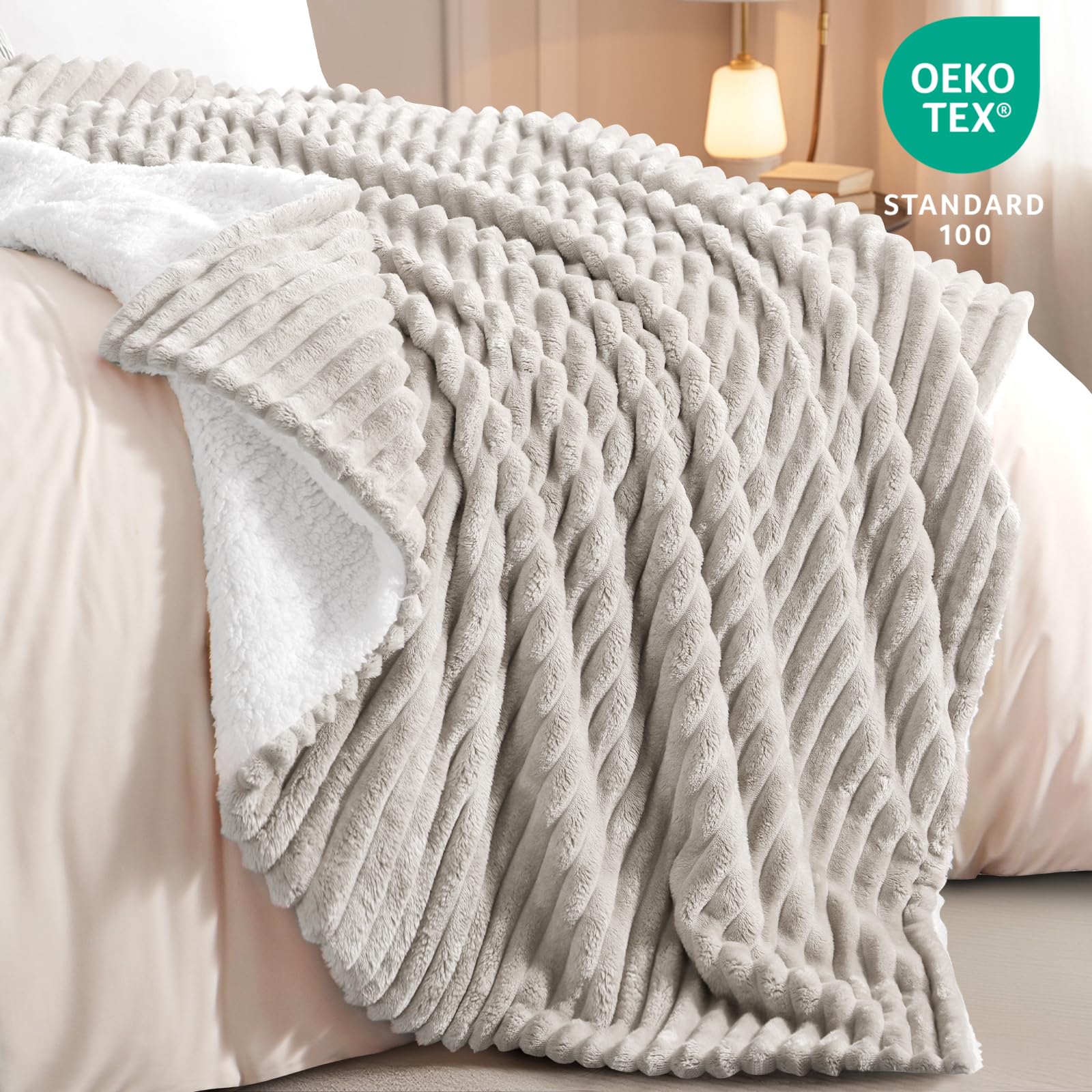 RUIKASI Couverture Polaire Hiver en Sherpa Doux 150x200 Beige pour 2 Personnes Chaude
