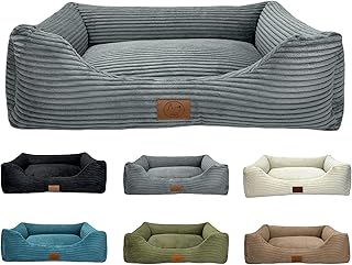 elropet Hundebett orthopädisch aus Kuschel Cord XS/S/M/L/XL kleine Hunde große Hunde Hundekorb (Mausgrau, M (90x75x22cm))