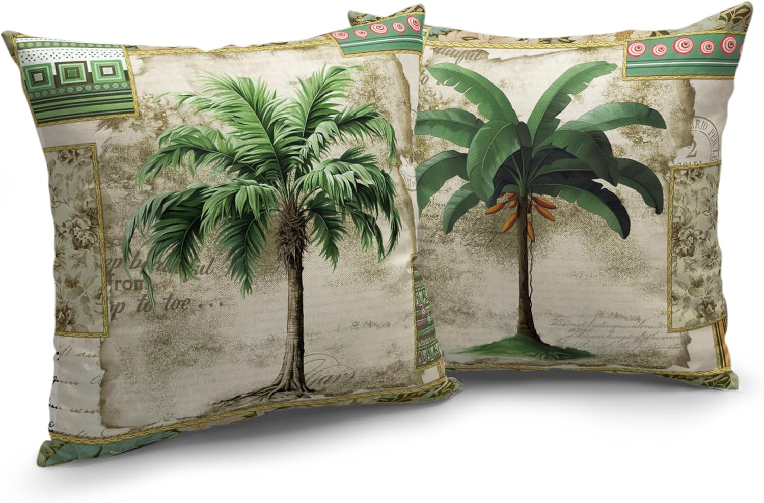 Tropical Palm Banana Tree Throw Pillow Covers Hawaii Coconut Tree Decorative Pillow Covers Vintage Cushion Case 20x20 for Living Room Indoor Outdoor Decor Set of 2 image 2