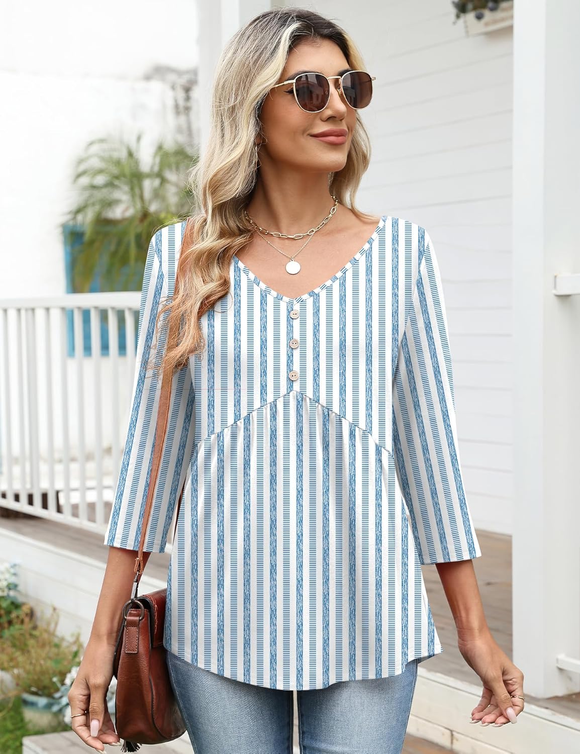 AKEWEI 3/4 Sleeve Babydoll Tops for Women Peplum Shirts Ladies Tunics and Blouses Dressy Casual Spring Fashion Clothing - Image 3