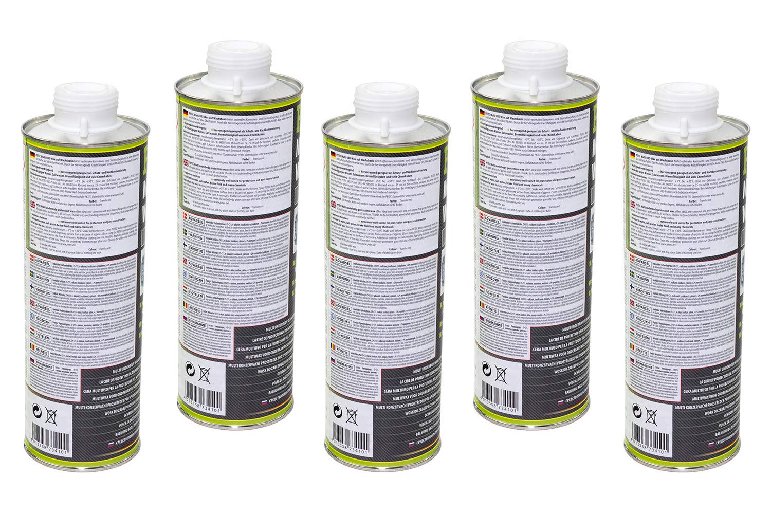 5x 1000 ml Petec UBS Wax Unterbodenschutz auf Wachsbasis Saugdose transparent
