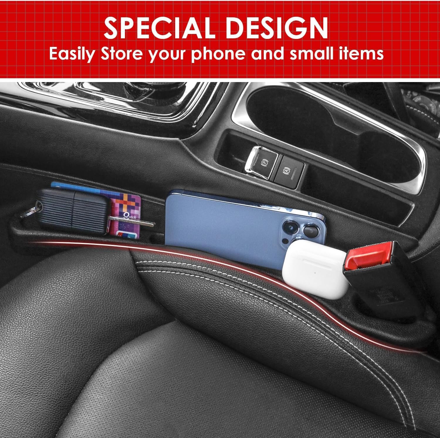 1800 Amp Jump Starter with Air Compressor, 20000 mAh 12V Auto Lead-Acid Battery Booster and 2 Pack Car Seat Gap Filler Organizer