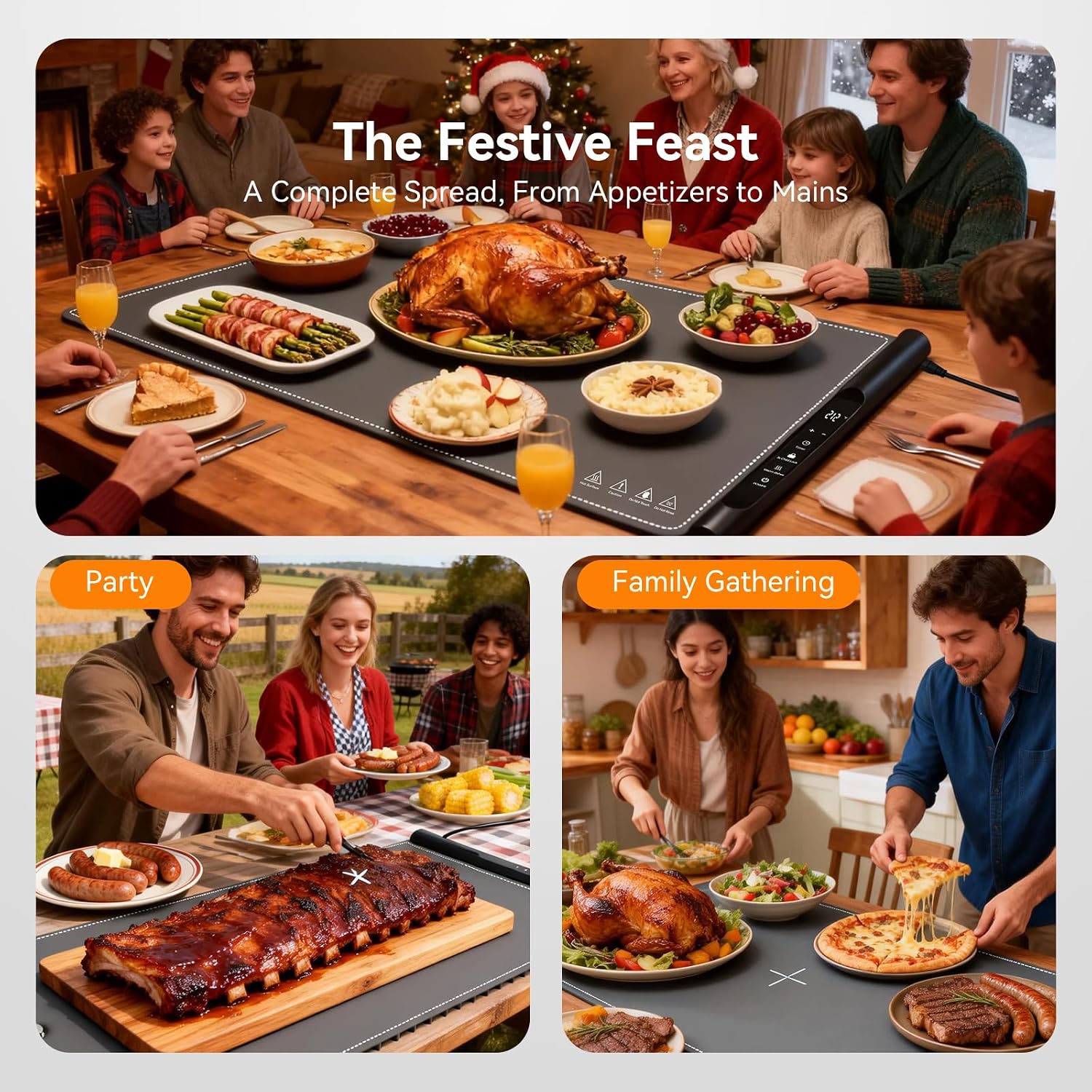 Warming Mat For Food Extra Large 31x16inch, Electric Silicone Food Warmer Trays for Chafing Dishes Buffet, Food Warming Mat for Parties Buffet, Portable Heating Pad, 7-Level Temp 8-Hour Timer, Grey
