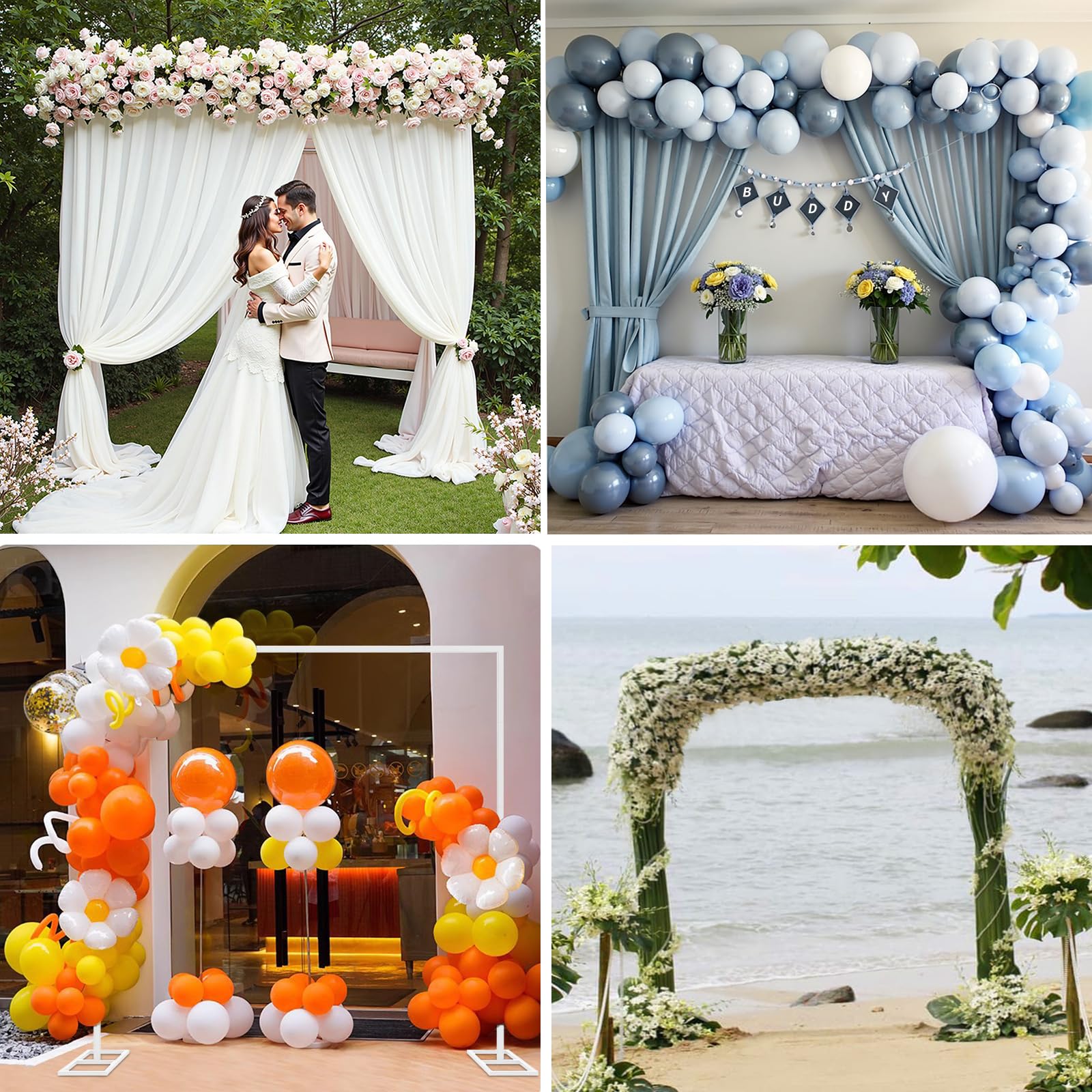 2M Blanc Arche de Mariage Réglable avec Base en T, Structure Carrée Moderne, Support d'arche de mariage Arche ballon anniversaire Arche Décoration pour Cérémonie/Mariage/Anniversaire/Fête