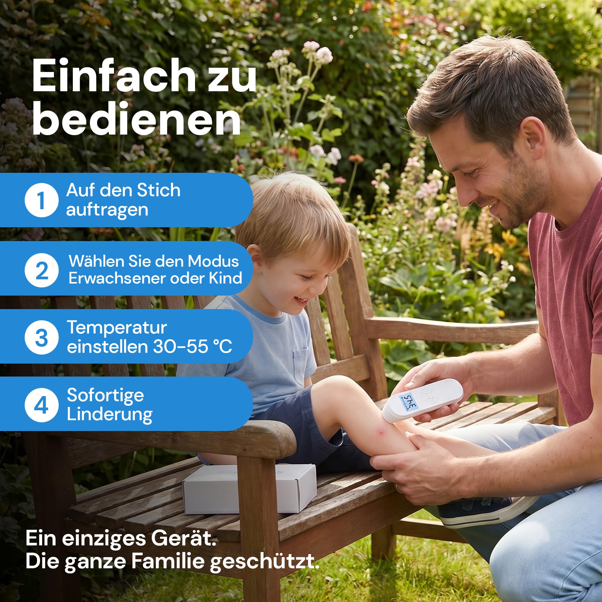 Mückenstich Hitzestift - Elektrischer Insektenstichheiler gegen Mücken- & Insektenstiche, LCD-Display, 30-55°C, USB-C, Kinder & Erwachsene