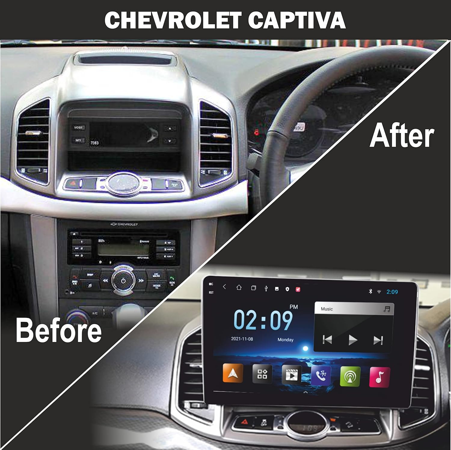 TRONY 10 Inches Advanced Car Radio Receiver Android 10 System Compatible for Chevrolet Captiva | 2GB RAM & 16GB ROM | Wired CarPlay & Android Auto | Enhanced Multimedia Experience