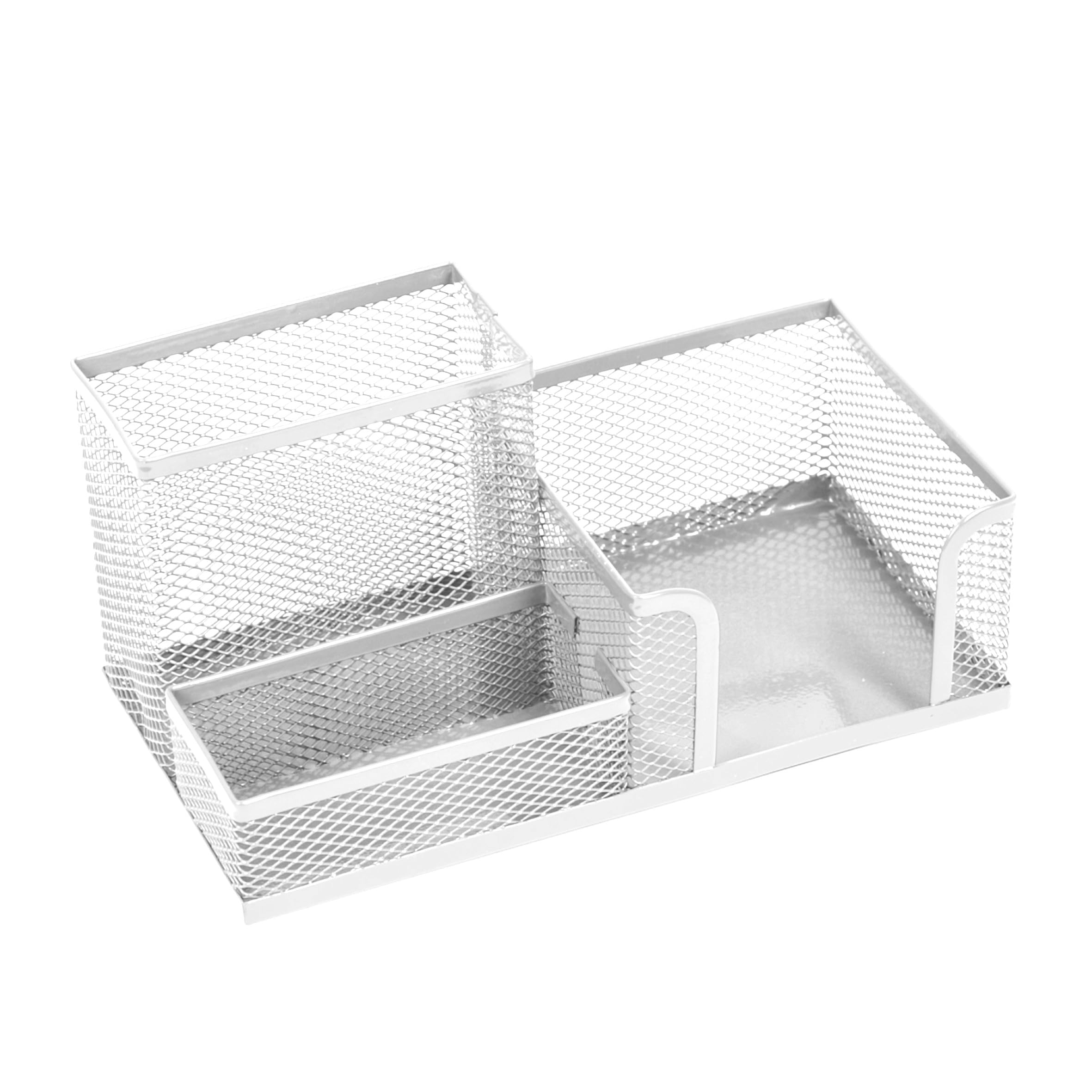 D.RECT KOMO 3-Compartment Metal Mesh Desk Organizer - Multifunctional Pen & Office Supply Holder - Compact & Durable, Pearl White