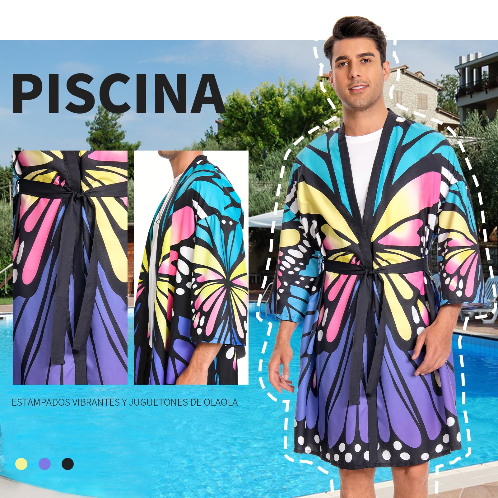 OLAOLA Albornoz Hombre Ligero Kimono Bata Cómodo Largo Suave Batas de Microfibra para Hombre y Mujer Albornoz Baño Unisex de Secado Rápido
