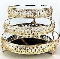 Vista 9 de Soporte redondo dorado de 8.5 pulgadas para tartas, soporte de pedestal de metal con cristales, plato de exhibición de queso de postre para boda