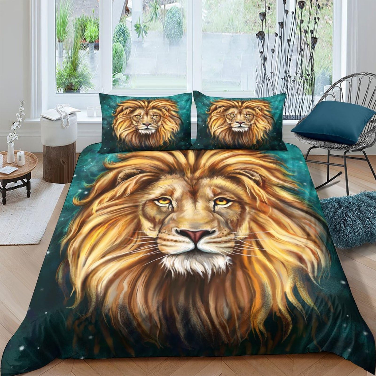 Ctjqhvkz Style-2 3D Printed Lion Head Fitted Sheet Microfiber Soft Breathable Wild Mane Bed Sheet For Bedroom Guest Room Decor Single（135X200cm）