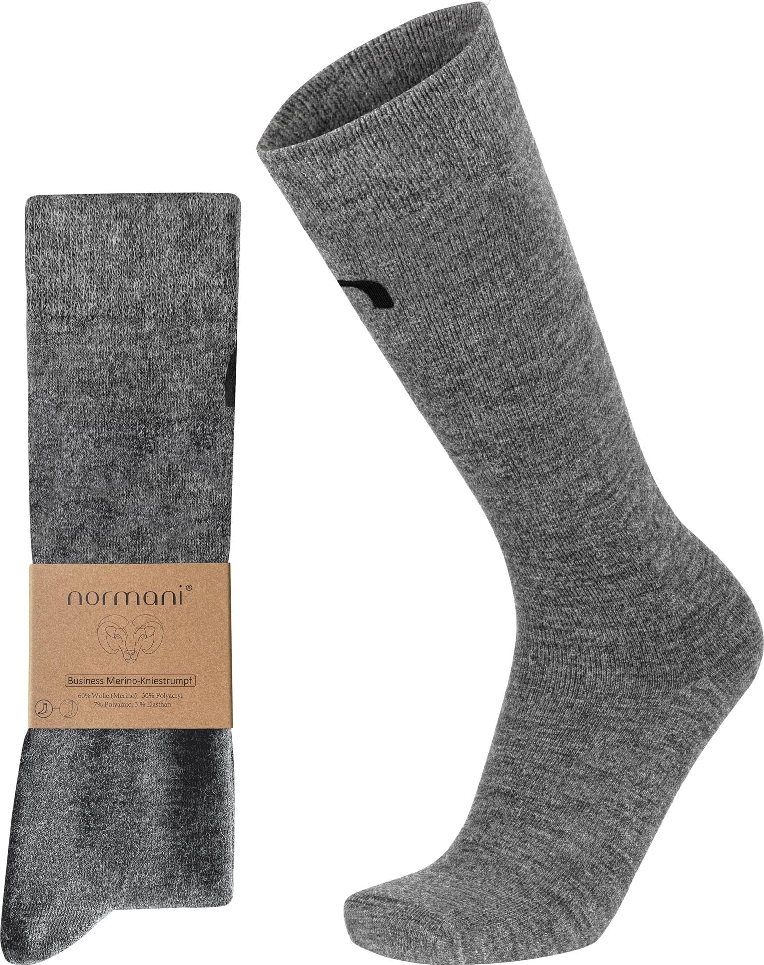 normani 2 Paar Business Kniestrümpfe aus hochwertiger und langlebiger Merinowolle für Damen und Herren, Ideal für Beruf und Freizeit -Merino Kniestrumpf