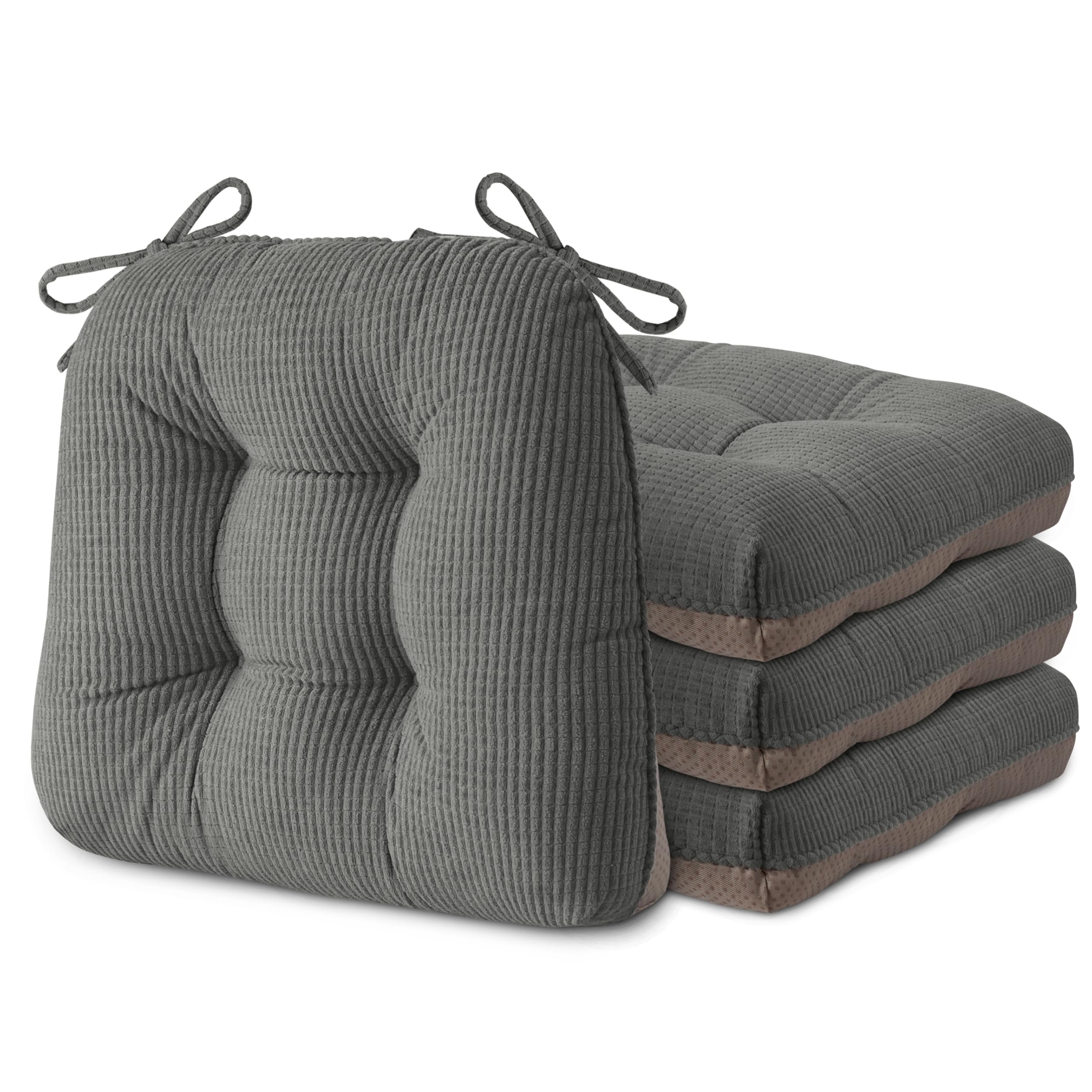 AddGrace 4er Set rutschfeste Sitzkissen 40 x 40 x 8 cm Hellgrau