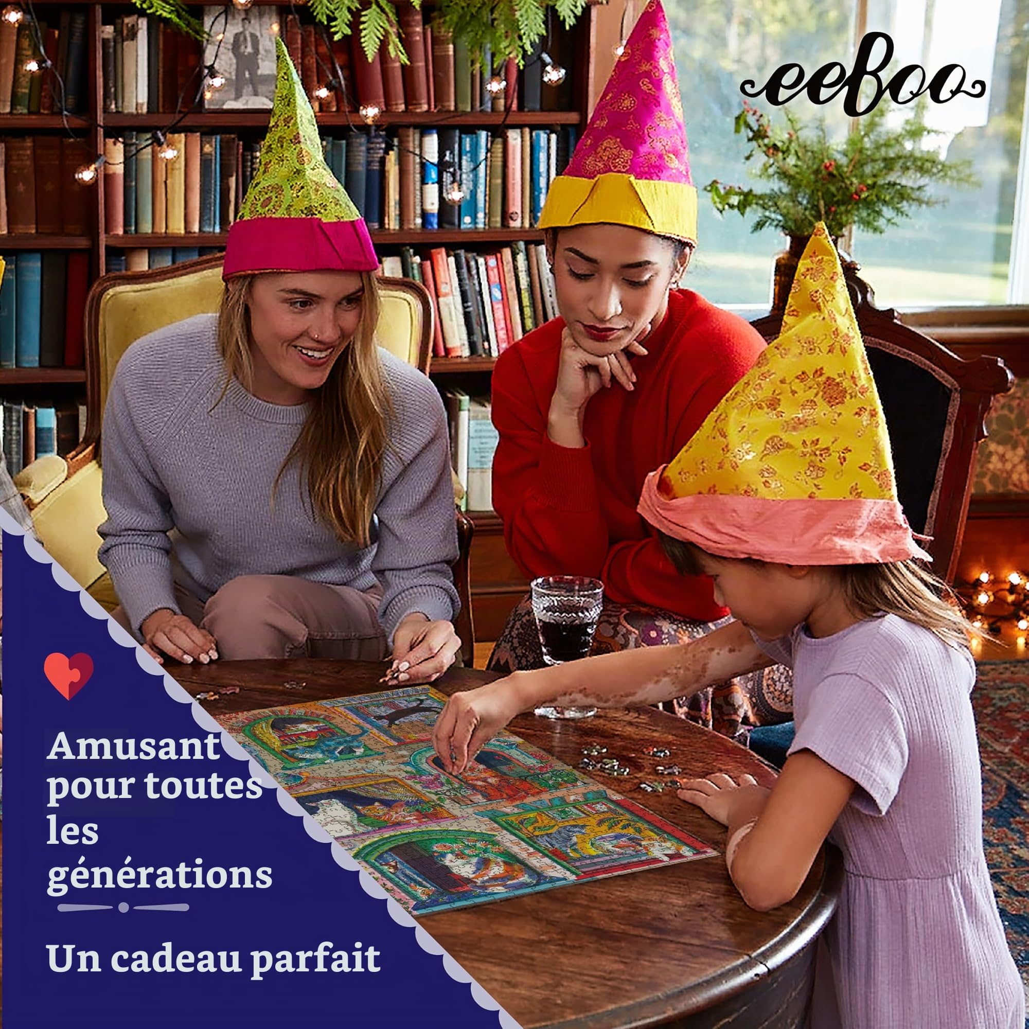 eeBoo Cats in Windows pièces en Carton recyclé-Puzzle Coloré 1000 pièces-58.5 cm De Côté, PZTCIW