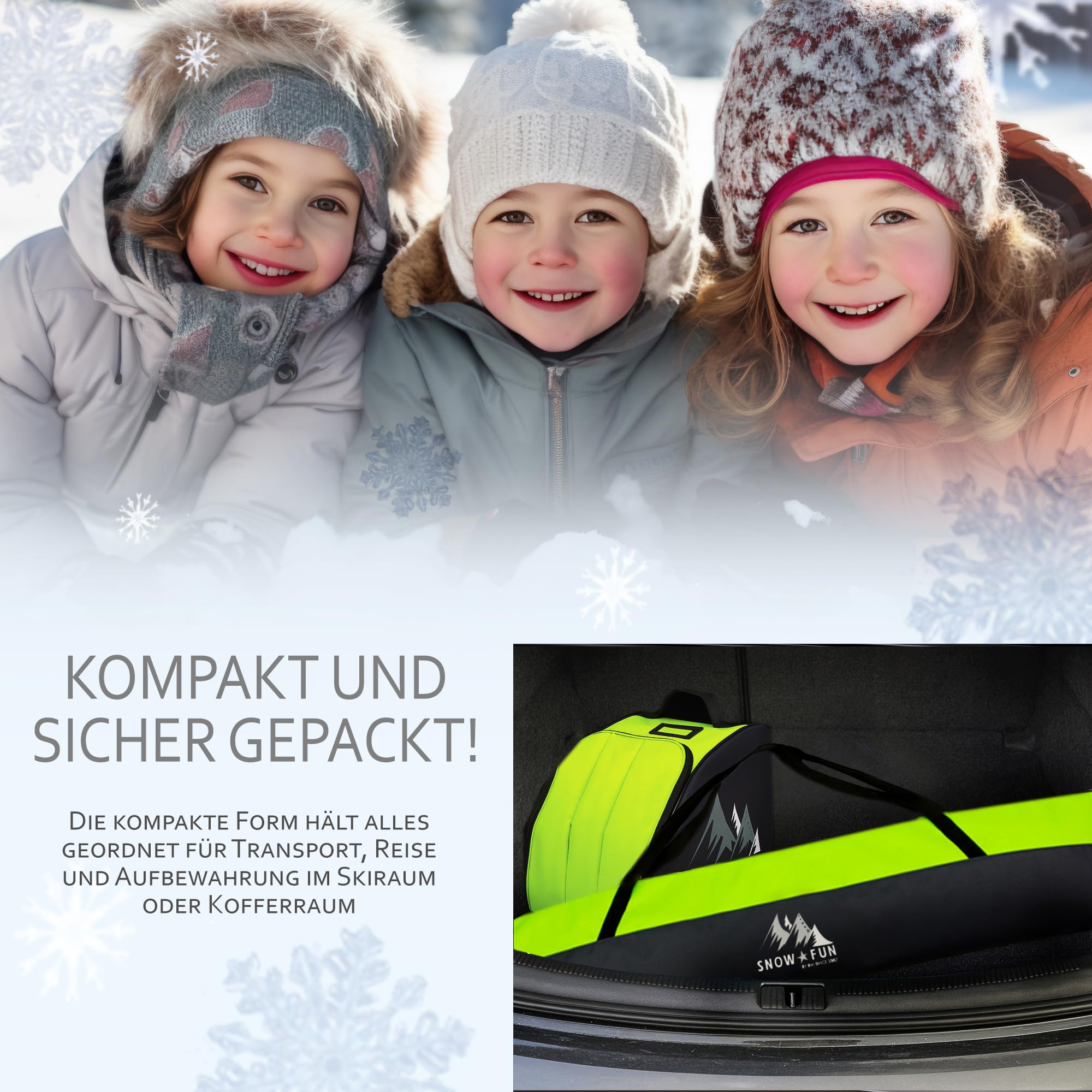 BambiniWelt Kinder Ski Set 125 cm Skitasche & Skischuhtasche Cordura, wasserdicht Skischuhrucksack Helmfach & Skibrillenfach – Skischule & Wintersport