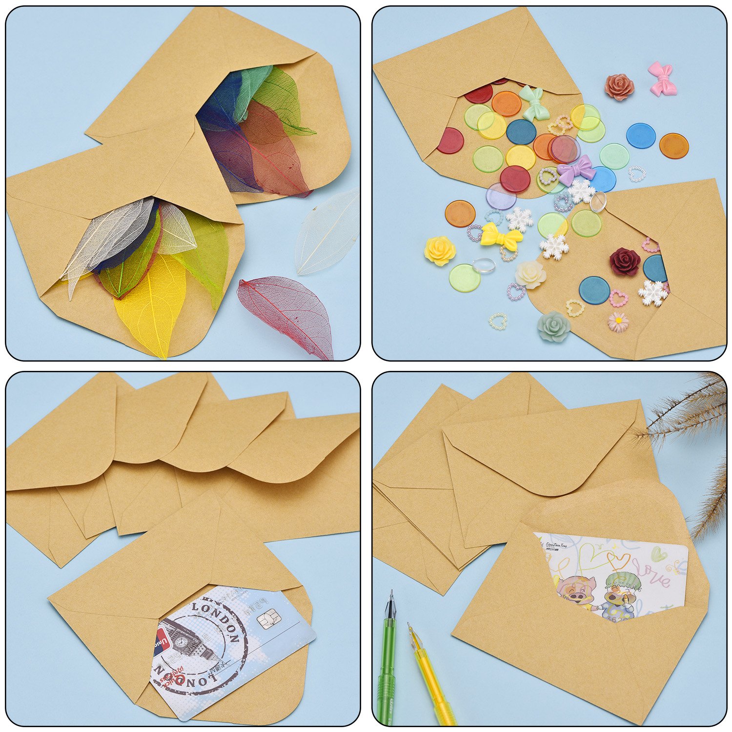 120 Piezas de Mini Sobres de Kraft Sobres de Tarjeta de Regalo Sobre de Tarjeta de Boda Fiesta Oficina Sobres de Aleta Clásica de Piezas Pequeñas, 4,4 x 3 Pulgadas