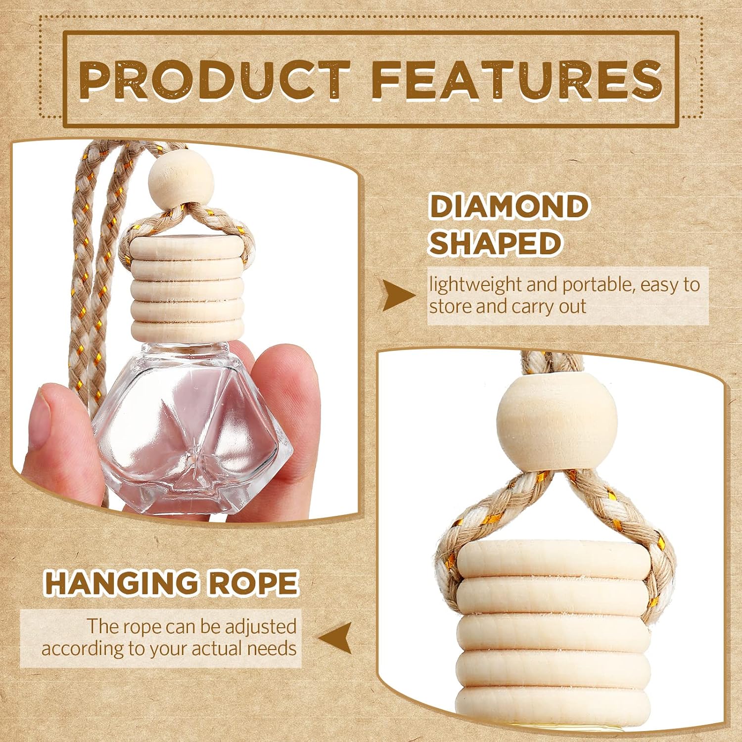BBTO 50 Pcs Hanging Car Air Freshener Car Diffuser Bottles Empty Glass Perfume Bottle Freshener Diffuser Bottle Pendant for Essential Oil Fragrance Aromatherapy Ornament(Rhombus) image 4