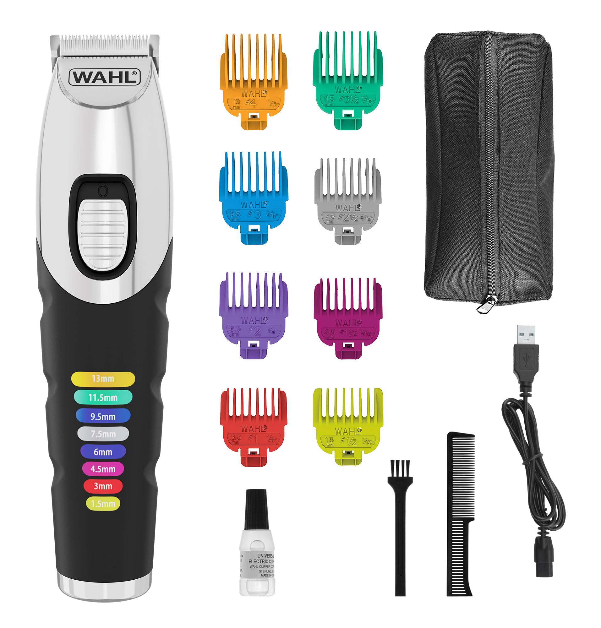 Wahl Colour Trim - Tagliabarba innovativi pettini di Guida codificati a Colori, 240 Minuti di Funzionamento, Caricatore USB, Ideale per Palestra e Viaggi, Lame affilate di precisione