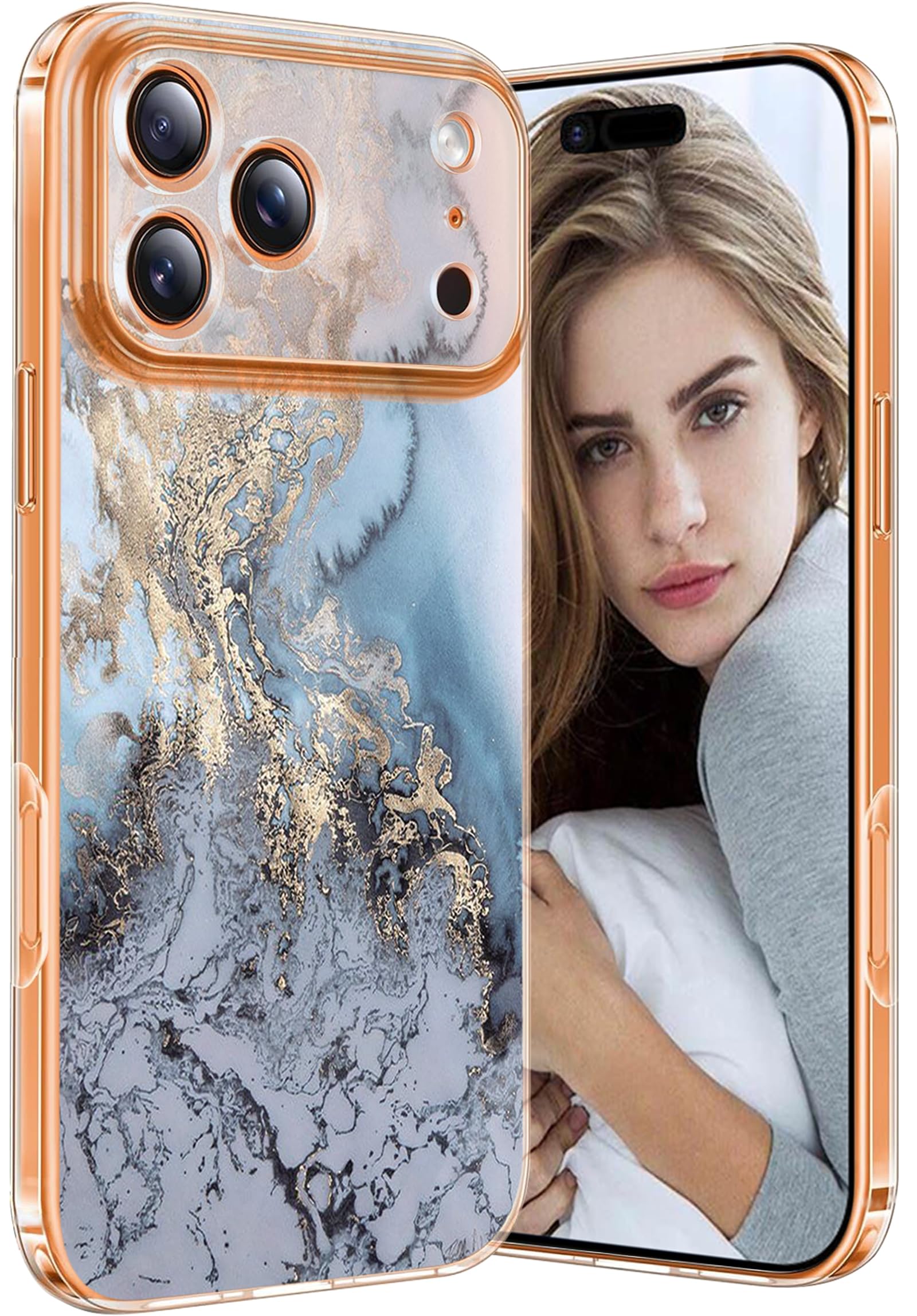 Marble Case for iPhone 17 Pro Max 5G, Soft Silicone Clear TPU Case for Women, 17 Pro Max Cute White Blue Marble Pattern Anti-Scratch Shockproof Protective Cover for iPhone 17 Pro Max 6.9" (Blue)
