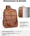 FADEON Laptop Backpack for Women Leather Travel Backpack with Laptop Compartment, Designer PU Shoulder Laptop Bag Brown