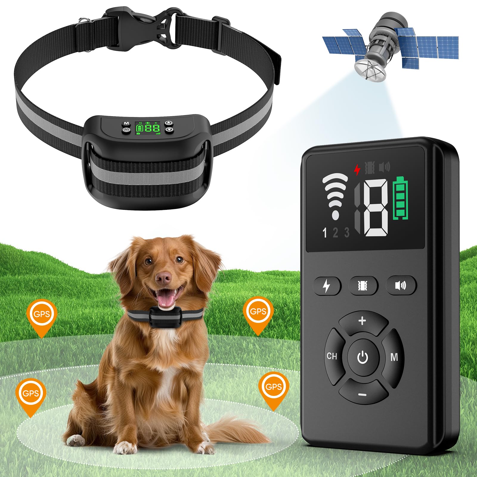 GPS Wireless Dog Fence, Training Collar with Remote 2-in-1, Upgraded Dog Boundary System, Waterproof Wireless Pet Containment Fence, Adjustable Pet Training Collar Receiver, Harmless for All Dogs